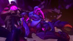 3d animated anthro female ictonica kha'zix league_of_legends male monster no_sound rek'sai tagme threesome vaginal_penetration vel'koz video video_games