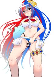 1girls ? alear_(female)_(fire_emblem) alear_(female)_(seaside_dragon)_(fire_emblem) alear_(fire_emblem) alternate_costume alternate_hairstyle ball bare_legs beach_ball bikini bikini_aside blue_bikini blue_eyes blue_hair blue_swimsuit breasts censored character_ball confusion female female_only fire_emblem fire_emblem_engage fire_emblem_heroes flower frown hair_between_eyes hair_flower heterochromia large_breasts legs long_hair multicolored_hair navel nintendo official_alternate_costume official_alternate_hairstyle ponytail pussy red_bikini red_eyes red_hair red_swimsuit solo sommie_(fire_emblem) speech_bubble swimsuit swimsuit_aside very_long_hair white_background white_bikini white_swimsuit y018627