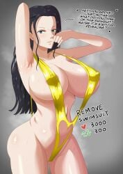 1girls bare_arms bare_legs bare_shoulders bare_thighs big_breasts black_hair blue_eyes blush clothed clothing color english_text female female_focus female_only hi_res large_breasts light-skinned_female light_skin long_hair looking_at_viewer nico_robin one-piece_swimsuit one_piece phil96art shounen_jump solo solo_female swimwear tagme text thick_thighs