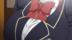 1girls 2020 20s animated blue_hair blush bow bowtie breasts bunnywalker cushion female flower hair_ribbon hands_on_own_legs huge_breasts jacket large_breasts looking_at_viewer miyajima_sakura pleated_skirt purple_eyes ribbon saimin_seishidou school_jacket school_uniform shirt side_ponytail sidelocks sitting skirt sliding_doors smile socks t-rex_(animation_studio) tall_female white_shirt zabuton