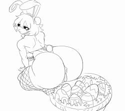 1girls anal anal_orgasm animated ass ass_focus basket bent_over big_ass big_breasts bo_(voideyedpanda) bunny_ears bunny_girl bunnysuit easter easter_eggs egg egg_in_ass egg_laying female female_focus female_only fishnets gaping_anus looping_animation panda panda_girl pushing_out sketch solo_female struggling tagme voideyedpanda
