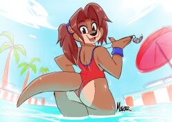 1girls anthro ass big_ass female furry lifeguard makardraws otter pool tagme water