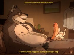 1boy anthro ball_fondling balls canine erection humanoid_penis male male_only mammal penis solo strange-fox uncut wolf