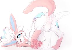 after_sex anus ass_up blue_eyes bodily_fluids bow_ribbon cum cum_in_vagina cum_inside cum_pooling cum_spurt eeveelution eyelashes female feral fur generation_6_pokemon genital_fluids genitals head_bow hi_res humanoid_genitalia humanoid_vulva leaking_cum long_ears looking_at_viewer looking_back looking_back_at_viewer lunargent nintendo pawpads pink_body pink_fur pink_tail pokemon pokemon_(species) smile solo sylveon tail vulva white_body white_fur
