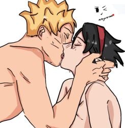 1boy 1girls boruto:_two_blue_vortex completely_nude completely_nude_female completely_nude_male forehead_protector headband imminent_sex kissing messy_hair naruto naruto_(series) nude nude_female nude_male partial_female partial_male sarada_uchiha teenager_on_teenager uchiha_sarada upper_body uzumaki_boruto