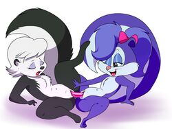 anthro dildo double_dildo duo fifi_la_fume lonbluewolf mammal miz_ma'm'selle_hepzibah pogo pussy sex_toy skunk tiny_toon_adventures warner_brothers yuri