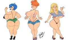 2d 3girls blonde_hair blue_hair busty darkdm ed_edd_n_eddy female female_focus female_only full_body hourglass_figure kanker_sisters lee_kanker light-skinned_female light_skin marie_kanker may_kanker red_hair sisters skimpy skimpy_clothes standing tagme wide_hips
