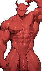 1boy abs ai_generated armpits arms_behind_head bald cock demon demon_boy demon_horns demon_male demon_man demon_tail devil devil_horns devil_male devil_man devil_tail erection faceless faceless_male fingerless_gloves gay gay_male gloves maganoro male_focus muscular muscular_male navel nipples pectorals penis solo thick_thighs topless_male