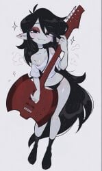 1girls adventure_time ai ai-created ai_generated axe_guitar black_eyes black_hair black_socks choker fangs full_body grey_skin holding_guitar holding_object marceline marceline_abadeer marceline_the_vampire_queen nipple nipple_slip oerba_yun_fang oversized_clothes oversized_shirt sharp_ears shittyaistuff slender_body slender_waist solo solo_female solo_focus vampire vampire_girl very_long_hair white_background white_shirt