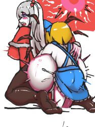 alice_margatroid alice_margatroid_(pc-98) bigger_female bigger_penetrated blush bottomless clothed clothed_sex cum_in_pussy cum_inside daughter_penetrating_mother dress dress_lift dubious_consent excessive_cum eyes_rolling_back feet futa_on_female futanari huge_ass impregnated impregnation incest incest_(lore) incest_impregnation incest_pregnancy jail_7 mother mother_and_child mother_and_daughter nipple_bulge nipples_visible_through_clothing shinki_(touhou) simple_background small_dom_big_sub smaller_futa smaller_penetrating_bigger sperm sperm_cell sperm_meets_ovum stocking_feet stockings tagme tearing_up tears touhou touhou_(pc-98)