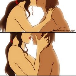 2girls abs asami_sato avatar_legends black_hair brown_hair canon_couple comic dark-skinned_female dark_skin drakyx female female_only human interracial kissing korra long_hair multiple_girls nickelodeon nude short_hair smooth_skin standing the_avatar the_legend_of_korra water_tribe yuri