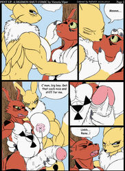 anthro balls big_balls big_breasts big_penis breasts canine cloud comic digimon female forced fox french_kiss guilmon huge_breasts humanoid_penis hyper hyper_breasts hyper_penis kissing lactation male mammal outdoors penis rape red_skin redoxx renamon reverse_rape scalie straight text uncut victoria_viper yellow_skin