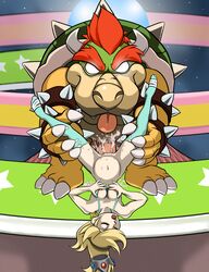 bowser closed_eyes crown cum female hair huge_cock human male mario_(series) nintendo penis princess_rosalina scalie sex stomach_bulge straight super_mario_galaxy viledoujinshi