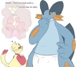 anal anal_sex anthro apron balls blush del_the_swampert dialogue english_text erection heart it'll_never_fit mammal mienfoo nintendo penetration penis pokedayspa pokemon scalie size_difference sketch swampert tapering_penis tenting text thought_bubble video_games