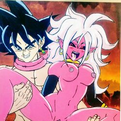 1boy 1girls 2010s android_21 black_hair black_sclera body_swap breasts dark_persona dragon_ball dragon_ball_fighterz dragon_ball_super drooling earrings evil evil_smile female goku_black humanoid long_hair majin majin_android_21 male nipples pink_skin pointy_ears potara_earrings red_eyes sex stayfrosty2401 tail tongue tongue_out white_hair