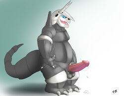 aggron anthro balls barefoot claws cum cum_on_penis cum_string erection full-length_portrait full_length horn looking_down male male_only masturbation nintendo nude open_mouth penis pokemon pokemon_(species) portrait seyrmo sharp_claws sharp_teeth smile solo standing teeth thick_thighs toe_claws tongue vein veiny_penis video_games