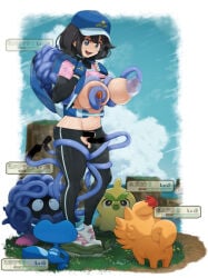1girls alternate_costume backpack bag bar_censor baseball_cap big_head black_hair black_pants blue_baseball_cap blue_clothing blue_gloves blue_headwear breast_pump breasts browt censored crop_top erect_nipples exercise_clothing female_protagonist_(pokemon_ww) fingerless_gloves footwear full_body functionally_nude gameplay_mechanics gecqua gloves grey_eyes habrow hair hat headwear health_bar huge_nipples lactation large_breasts large_nipples long_hair long_sleeves lowleg_pants massive_nipples medium_hair miori monjara navel nipples paid_reward_available pants partially_clothed pink_footwear pink_shirt pink_top pokemon pokemon_(creature) pokemon_winds_and_waves pokemon_ww pokephilia pombon pomken running_shoes shirt shoes short_over_long_sleeves short_sleeves shorts shoulder_length_hair small_but_busty smile sneakers tangela tentacles thick_nipples tianzhong_zhongtian torn_clothes