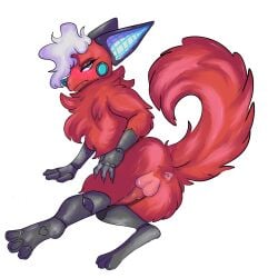 absurd_res annoyed anthro anus ass balls canid canine cybernetic_limb cybernetics fluffy fluffy_chest genitals hi_res lust_mutt machine male mammal penis solo spread_butt spreading