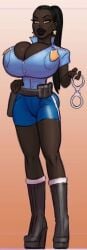 bimbo bimbo_body bimbo_lips black_hair bubble_butt dark-skinned_female dark_skin huge_breasts police_uniform theofficialpit yellow_eyes