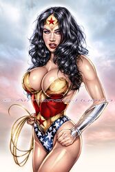 1girls actress armando_huerta big_breasts black_hair blue_eyes bracelets breasts celebrity cleavage clothes color colored cosplay female female_only lasso lasso_of_truth long_hair megan_fox solo tiara watermark wonder_woman_(cosplay)