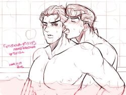 2boys age_difference diamond_is_unbreakable gay incest jojo's_bizarre_adventure josuke_higashikata jotaro_kujo male male/male male_nipples male_only nipple_pinch nude nude_male tub uncle_and_nephew yaoi