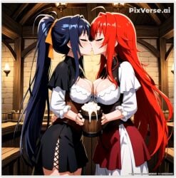 2girls ai_generated akeno_himejima female high_school_dxd lesbian_couple lesbian_focus lesbian_kiss rias_gremory yuri