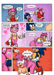 <3_eyes 1boy 1girls all_fours amy_rose anthro anus areolae ass bent_over big_ass blush breasts clothing comic cum cum_on_clothes cum_on_face dialogue doggy_style duo english_text female from_behind furry heart hedgehog humor invite large_breasts male mammal nipples omegazuel panties penis pink_fur pussy sex shocked sonic_(series) sonic_the_hedgehog speech_bubble straight striptease teasing text underwear undressing vaginal_penetration