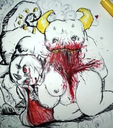 blood_stain cannibalism dead_eyes death female_death food friday_night_funkin friday_night_funkin_mod gore guro meal monster nikusa_(fnf) nikusa_(sugarratio)