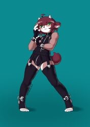 1boy 2023 ahoge ankle_cuffs blue_background bulge femboy fingerless_gloves furry goat goat_boy green_eyes latex latex_suit liam_(shinlalala) male male_focus male_only original shinlalala solo solo_focus solo_male tail twink wrist_cuffs