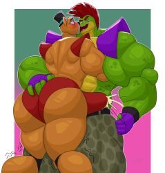 2025 5_fingers absurd_res alligator alligatorid anthro ass back_muscles bear belt big_butt black_nose blue_eyes blush bodily_fluids bottomwear briefs brown_body brown_fur bulge clothed clothing crocodilian cum cum_in_clothing cum_in_underwear cum_through_clothing cum_through_underwear duo ejaculation english_description eyebrows fingerless_gloves fingers fist five_nights_at_freddy's five_nights_at_freddy's:_security_breach french_kissing fur genital_fluids glamrock_freddy gloves gradient_background green_background green_body green_scales hair hand_on_butt handwear hat headgear headwear hi_res interspecies kissing male male/male mammal mohawk montgomery_gator muscular muscular_anthro muscular_arms muscular_male pants pattern_pajamas pink_background purple_clothing purple_gloves purple_handwear red_briefs red_clothing red_eyebrows red_hair red_underwear reptile scales scalie scottgames sharp_teeth shoulder_pads simple_background somniumfox steel_wool_studios sweat sweaty_face teeth tenting thick_thighs topless topless_anthro topless_male underwear wet wet_clothing wet_underwear