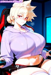 1girls absurd_res ai_assisted ai_generated ass bakugou_mitsuki big_ass big_breasts big_butt big_thighs black_shorts blonde_hair boku_no_hero_academia breasts computer_screen cropped_hoodie dolphin_shorts female game_controller gamer gaming_chair hair_bun headset headset_around_neck high_resolution highres holding_controller hoodie indoors king_ai large_ass large_breasts large_butt long_sleeves looking_at_viewer massive_ass massive_breasts massive_butt massive_thighs messy_hair midriff mitsuki_bakugou my_hero_academia navel purple_hoodie red_eyes short_hair sitting spiky_hair stable_diffusion thick_ass thick_butt thick_legs thick_thighs thighhighs thighs white_thighhighs