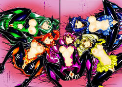 5girls artist_request bad_end_beauty bad_end_happy bad_end_march bad_end_peace bad_end_precure bad_end_sunny bat_wings blonde_hair blue_hair bodysuit breastless_clothes breasts breasts_out clothing dark_magical_girl dark_persona exposed_breasts female fingerless_gloves green_hair japanese_text jpeg latex magical_girl medium_breasts multiple_girls nipples pink_hair precure pretty_cure pussy red_hair small_breasts smile_precure spread_legs spread_pussy text translation_request