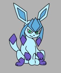 axel_kross balls big_balls blue_body blue_fur eeveelution erection feral foreskin fur furry generation_4_pokemon genitals glaceon green_eyes humanoid_genitalia humanoid_penis lime_eyes looking_at_viewer male nintendo paws penis pointy_ears pokemon pokemon_(species) presenting presenting_balls presenting_penis raised_paw sitting solo tail zamzamcan