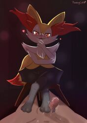 absurd_res anthro anthro_focus backlighting black_body black_fur blush bodily_fluids braixen breath canid crossed_legs dominant dominant_female dripping duo erection feet female female_focus fiendingcat first_person_view fluffy fluffy_tail foot_fetish foot_focus foot_play footjob fur generation_6_pokemon genital_fluids genitals glowing glowing_eyes grin grinning_at_viewer hi_res human_on_bottom inner_ear_fluff interspecies light lighting looking_at_viewer low-angle_view male male/female male_pov mammal multicolored_body multicolored_fur nintendo open_mouth penis pokemon pokemon_(species) pokephilia precum precum_drip red_eyes sex shaking smile smug snout sweat tail trembling tuft white_body white_fur yellow_body yellow_fur