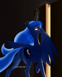 2015 alicorn animal_genitalia anus ass blue_hair cutie_mark door equine equine_pussy female feral friendship_is_magic hair horn inside long_hair madhotaru mammal my_little_pony princess_luna_(mlp) pussy solo wings