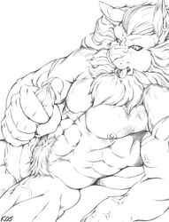 2005 abs anthro balls biceps big_hands big_muscles big_penis claws digimon dilf ear_piercing erection fangs feline karabiner leomon lion looking_pleasured male male_only mammal mane masturbation monochrome muscles nipple_piercing nipples nude open_mouth pecs penis piercing plain_background pubes scar solo tongue tongue_out vein veiny_penis white_background