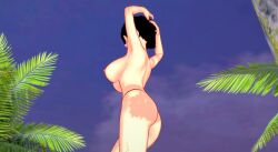 3d 3d_(artwork) ass ass_focus beach black_bikini_bottom black_hair blue_eyes blue_sky kingdom_hearts koikatsu koikatsu_(medium) palm_tree posing render self_upload thong thong_bikini topless xion