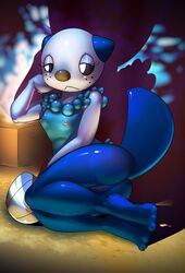 2015 anthro ass breasts elpatrixf female mammal mustelid nintendo nipples oshawott otter pokemon pokemon_(species) pokemorph pussy sad shadow shell sigh small_breasts solo