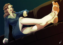 1girls agent_carter barefoot brown_hair captain_america:_the_first_avenger covered_breasts covered_nipples feet human legs long_hair marvel marvel_comics nail_polish peggy_carter scamwich soles solo tagme thighs toenail_polish toes