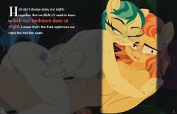 anthro_on_anthro anthrofied aunt_holiday_(mlp) auntie_lofty_(mlp) cutie_mark friendship_is_magic in_bed interrupted_sex lesbian_couple my_little_pony narration nude nude_anthro pitchgrizzle