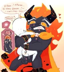 1boy1girl anon arms_around_partner balls breeding capsaicin_cookie clothes_on_floor cookie_run cookie_run_kingdom cum cum_in_pussy cum_inside cum_on_penis dominant_female domination ejaculation female female_on_top female_penetrated femdom good_boy internal_cumshot kiss_mark kiss_mark_on_penis malesub partially_clothed sex sharp_teeth simple_background speech_bubble sperm_cell submissive_male tears tears_of_pleasure thrusting vaginal_penetration vaginal_sex y/n