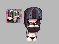 minecraft minecraft_youtubers goth_girl goth hair_over_eyes big_breasts grey_hair black_hair bandeau black_bra nipple_bulge nipples_visible_through_clothing blush blushing cum cum_on_hair self_upload embarrassed black_panties erect_nipples