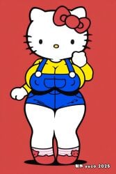 1girls ai_generated anthro big_breasts cat cat_girl chibi chibi_style female furry furry_female hello_kitty hello_kitty_(character) hello_kitty_(series) huge_breasts nipple_bulge overalls sanrio shortstack solo thick_thighs