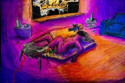 1boy anal colored_skin colorful colorful_background covered_face dildo dildo_in_ass femboy femboy_penetrated fucking_machine male male_masturbation male_only male_penetrated mask masturbation robot robot_on_human sex_machine sex_toy solo solo_male technophilia