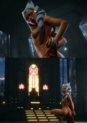 1girls ahsoka_tano areolae ass blue_eyes breasts dark_lipstick facial_markings female handcuffs jedi_padawan lekku looking_back_at_another looking_down lydas3d medium_breasts naked_female orange_skin part_of_a_set star_wars tagme teenage_girl teenager the_clone_wars:_season_seven togruta toned_female younger_female