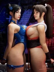 3d 3d_(artwork) asian asian_female billyhhyb black_hair black_hair_female brown_hair brown_hair_female brunette_female brunette_hair brunnette capcom chinese chinese_female chun-li chun-li_(street_fighter_6) clothed clothed_female crossover fatal_fury female female_focus female_only japanese japanese_female king_of_fighters light-skinned_female light_skin looking_at_viewer mai_shiranui mai_shiranui_(street_fighter_6) mature mature_female mature_woman multiple_females multiple_girls snk street_fighter thick_thighs thigh_strap thighs