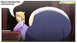 2025 2d 2d_(artwork) 2d_artwork after_eating belly blonde_female blonde_hair dialogue digital_drawing_(artwork) digital_media_(artwork) doubleksauce fat fat_ass fat_butt fat_female full_of_food huge_ass huge_butt hyper hyper_ass hyper_butt jeans lucia_(mr.coco) overeating stuffed_belly tagme text text_bubble wide_ass wide_hipped_female wide_hips