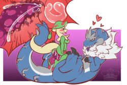 animal_genitalia anthro breloom female femdom furry heart larger_male male malesub nintendo pokemon size_difference small_dom_big_sub smaller_female straight tyrantrum video_games whimsydreams