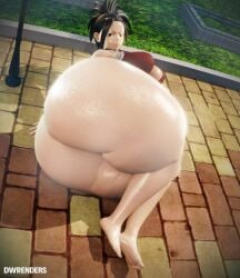 1girls 3d 3d_(artwork) ass black_hair clothed clothed_female dwrenders female female_only full_body huge_ass looking_at_viewer momo_yaoyorozu my_hero_academia partially_clothed solo solo_female