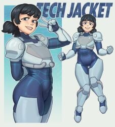 1girls 2026 armor armored_female ass big_butt big_penis black_hair blue_eyes bodysuit butt english_text female_only invincible invincible_(tv_series) silverlyon2 small_breasts tech_jacket tech_jacket_(zoe_thompson) text thick thick_thighs thight_clothing wide_hips zoe_thompson